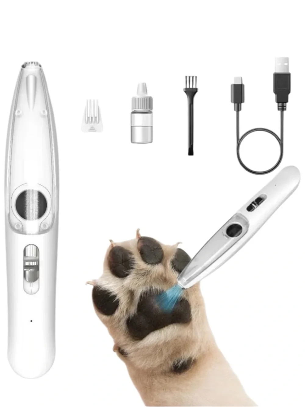 Pet Paw Hair Trimmer With Vacuum And LED Light Rechargeable